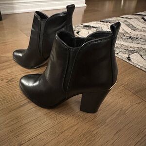 Michael Kors Black Leather Ankle Booties with Block Heel
